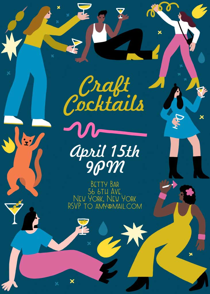 Vibrant Nightlife Craft Cocktails Party Poster