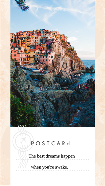 Scenic Coastal Village Travel Postcard Design