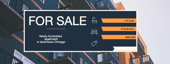 Chic Downtown Apartment Sale Ad in Blue and Orange