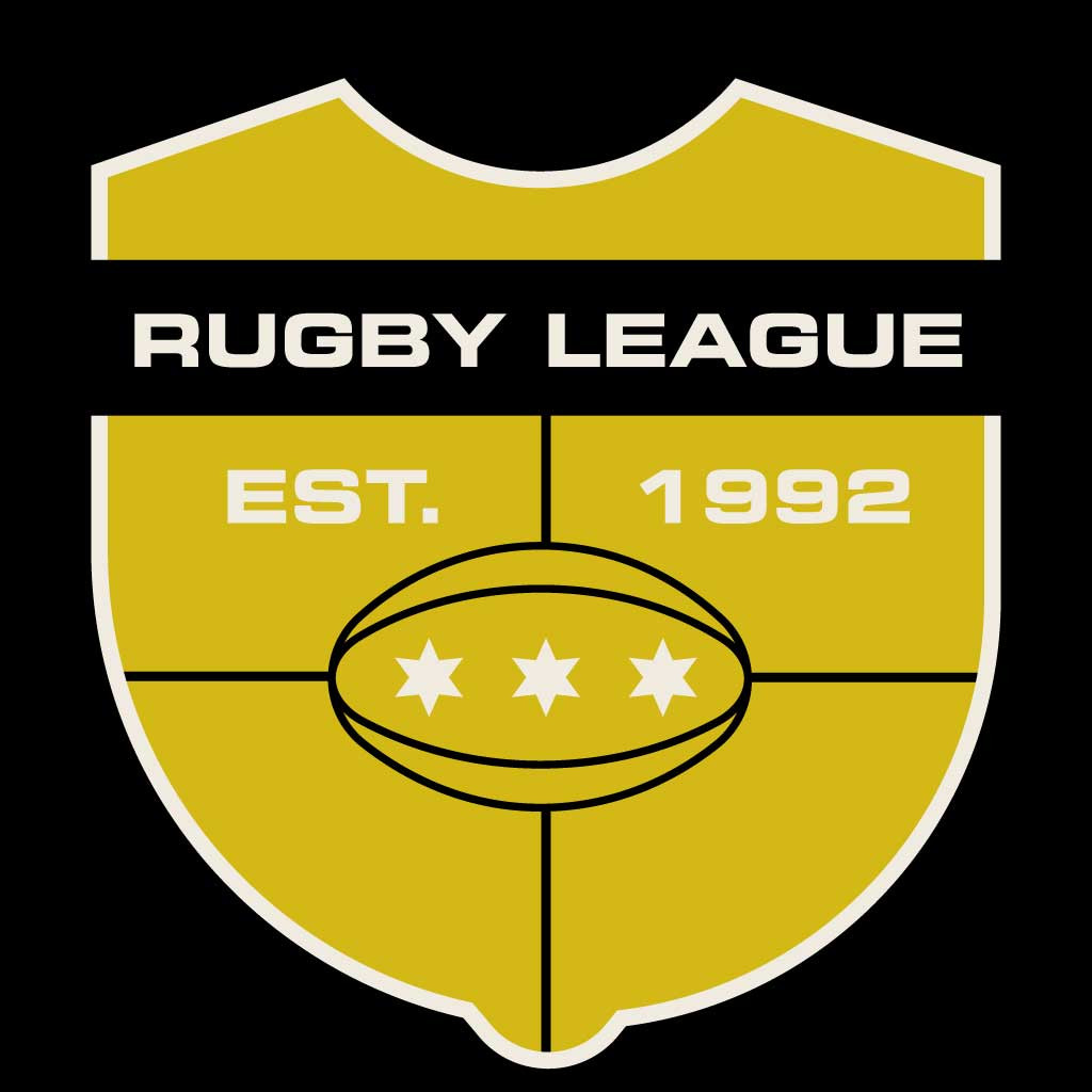 Template Bold Black and Gold Rugby Emblem Poster
