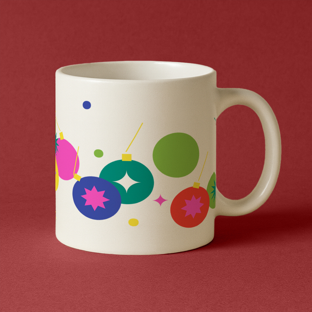 Template Colorful Ornament Mug Design with Red Background