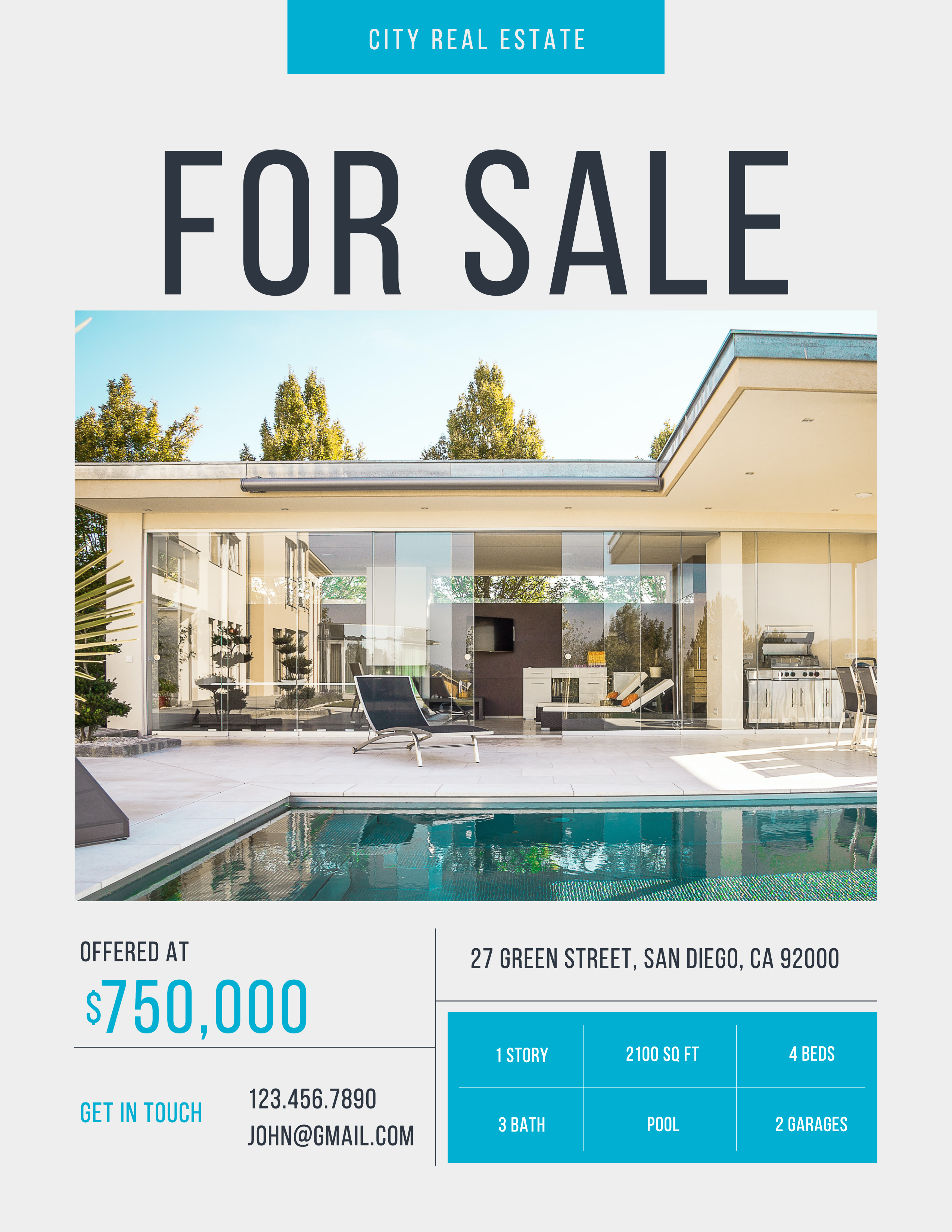 Elegant Blue and White Real Estate Flyer