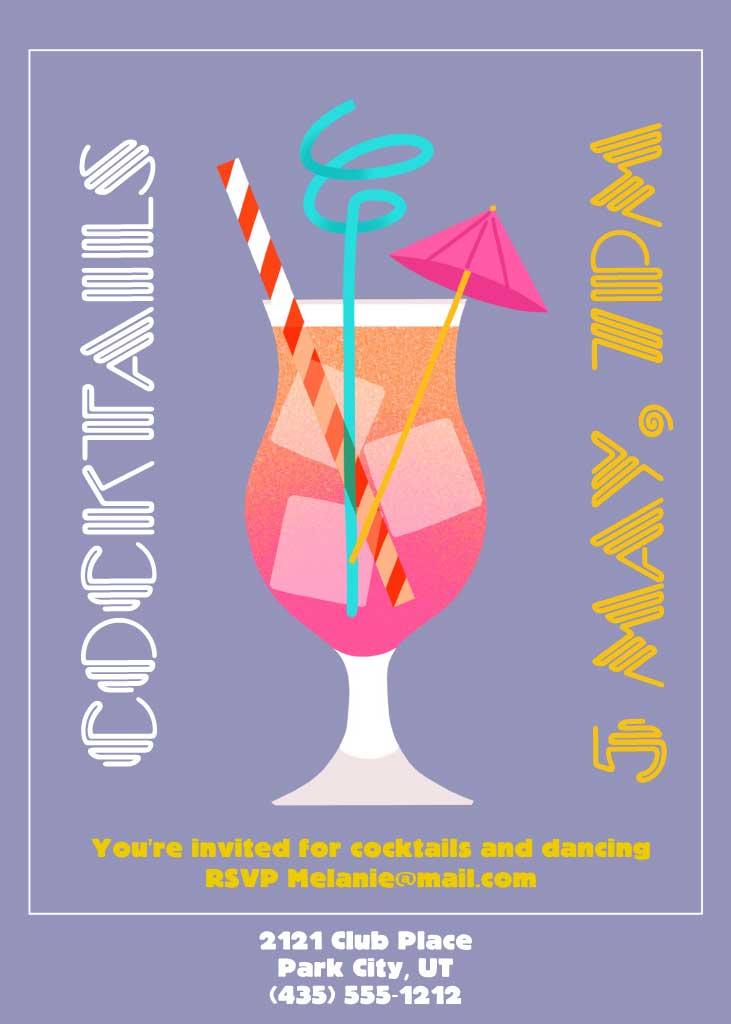 Cocktail Party Invitation Post in Purple and Yellow