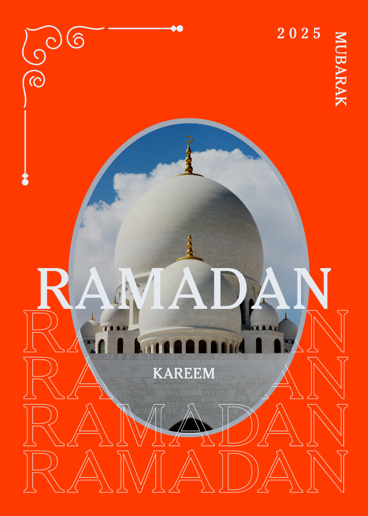 Ramadan Kareem Greeting Card Orange and White Design