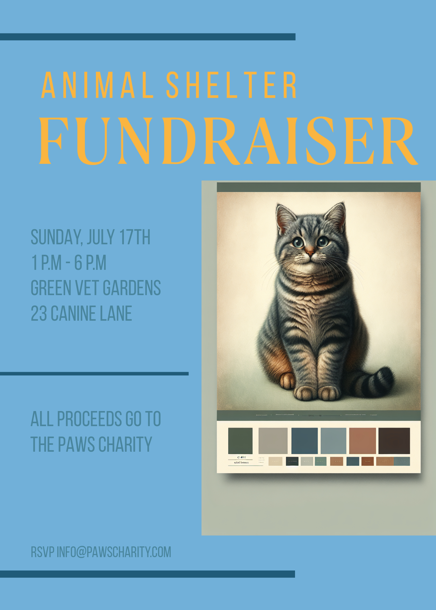 Blue and Yellow Animal Shelter Fundraiser Poster