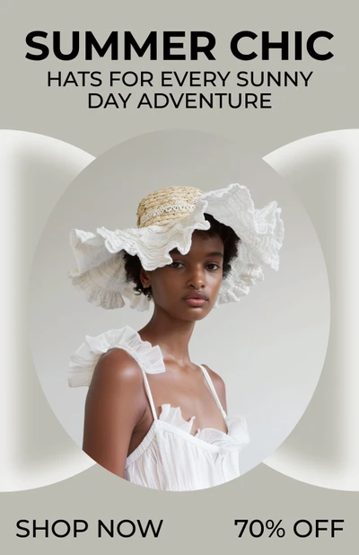 Template Elegant Beige Summer Hat Poster Promotion