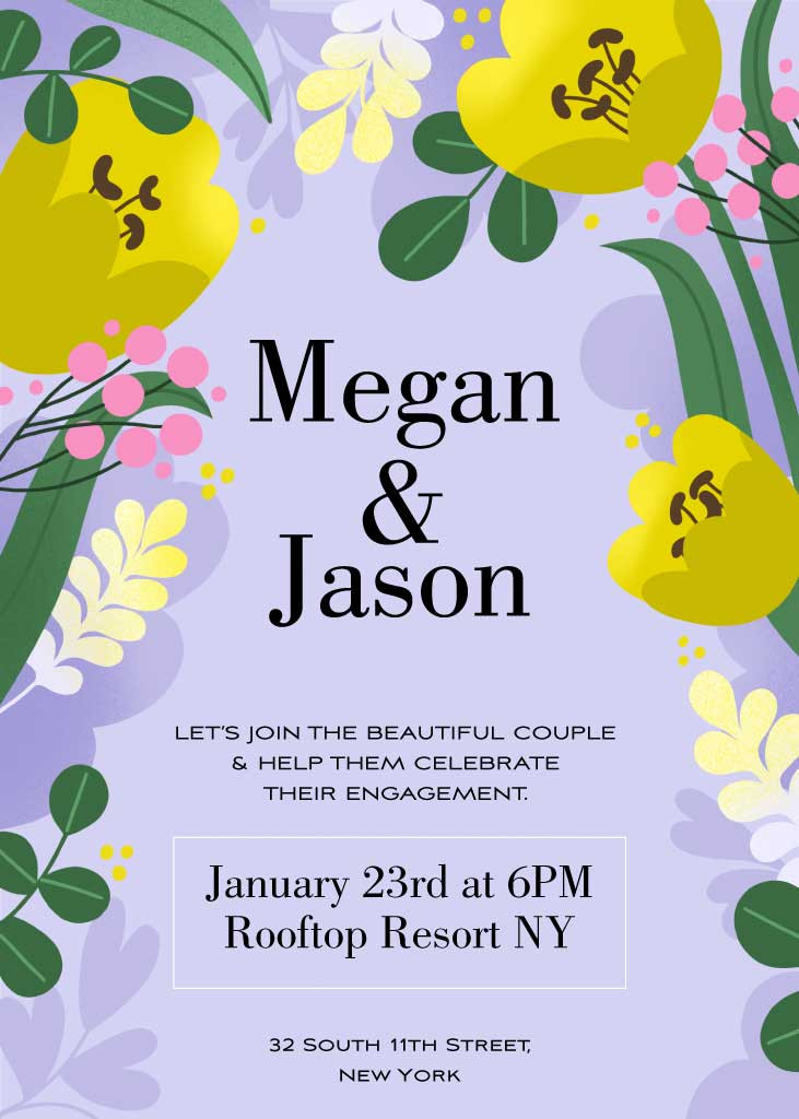 Template Yellow Blooms Engagement Party Poster Template