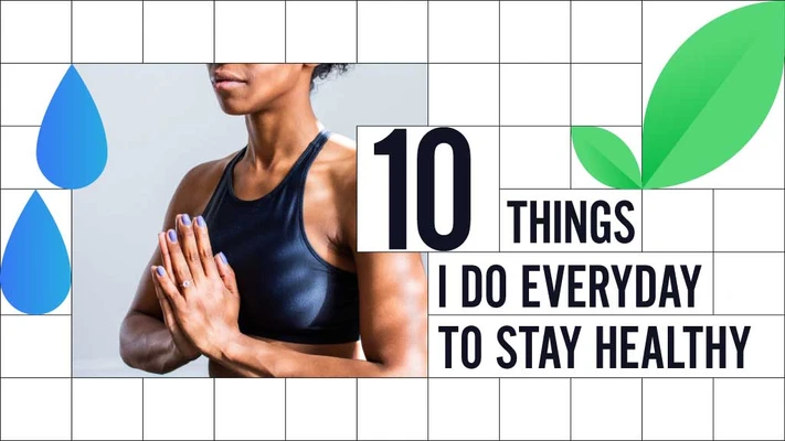 Template Daily Health Routine Tips Poster Blue Green