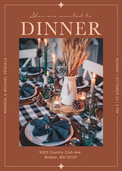 Template Elegant Dinner Invitation Poster in Terracotta and Navy