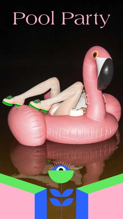 Template Pool Party Invitation Poster with Pink Flamingo