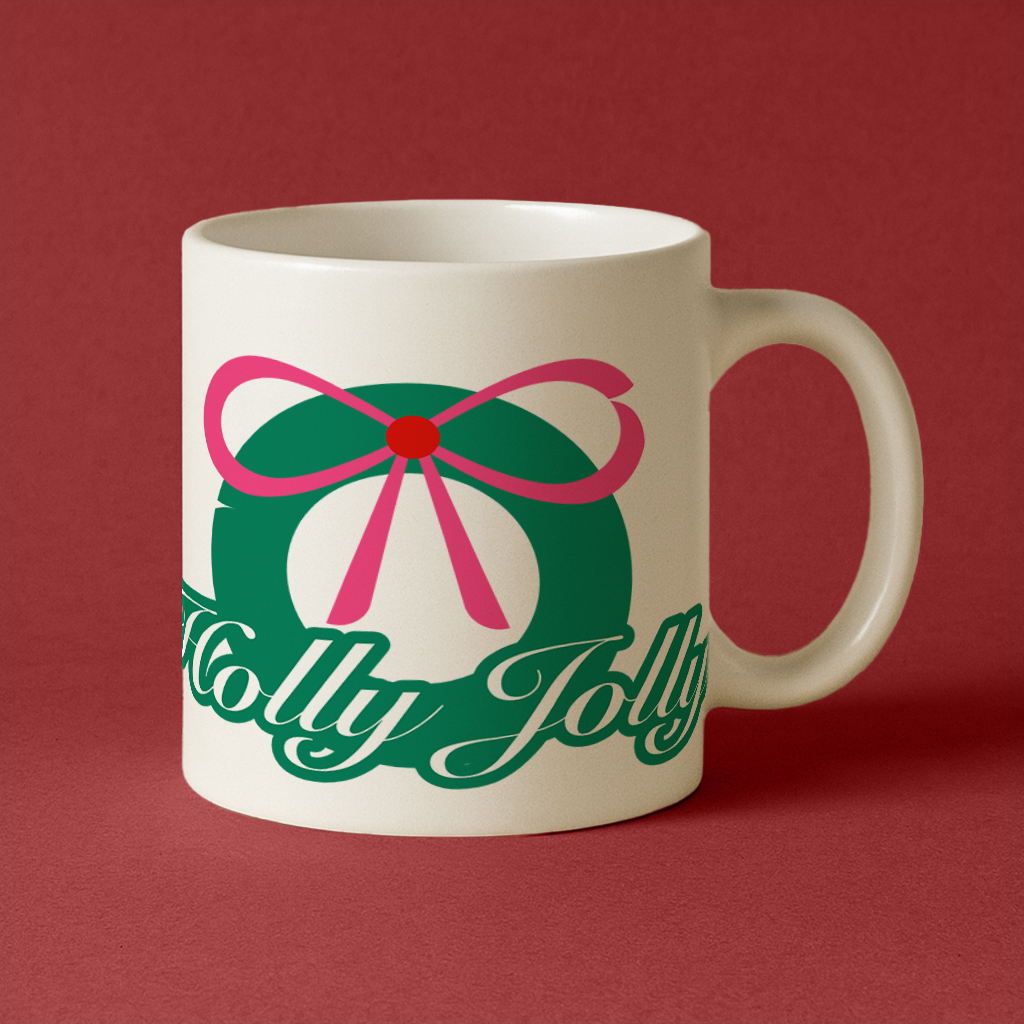 Template Cheerful Holiday Mug Design in Red and Green