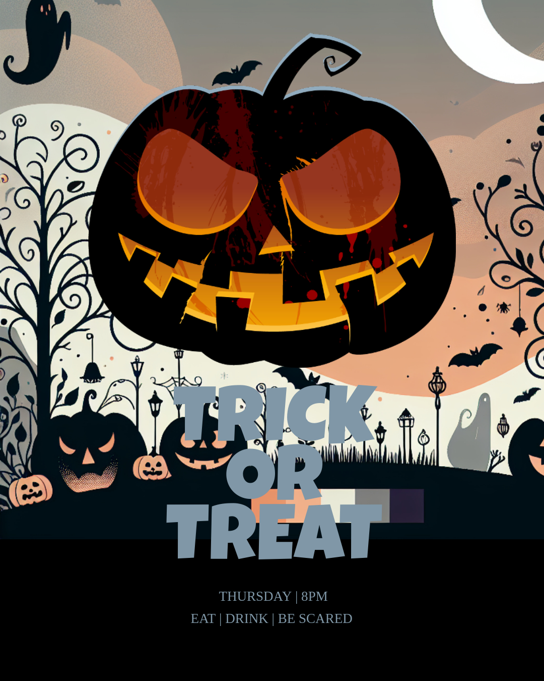 Spooky Halloween Party Poster Orange Black