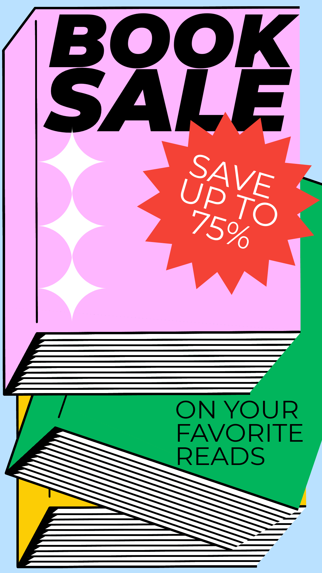 Vibrant Book Sale Ad with Eye-Catching Discounts