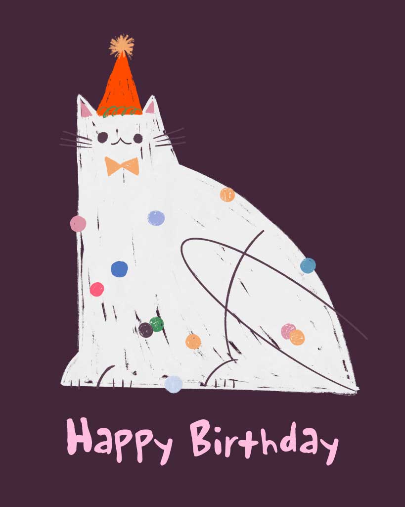 Charming Plum Cat Birthday Postcard Design