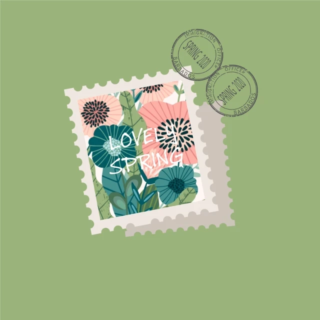 Template Springtime Love Stamp Post Design in Pastels