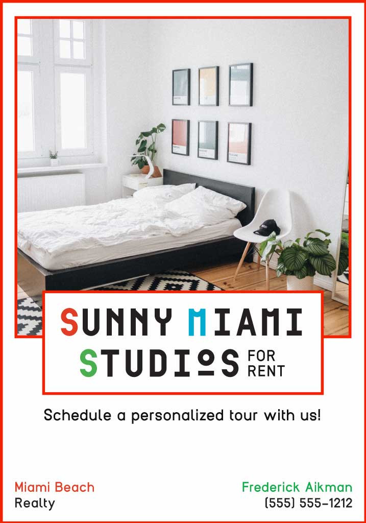 Template Bright Miami Studio Rental Ad Design