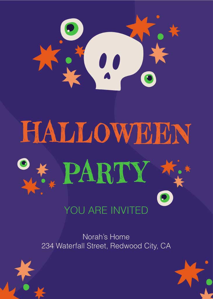Template Spooky Halloween Party Invitation Poster in Purple