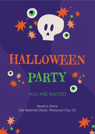 Template Spooky Halloween Party Invitation Poster in Purple