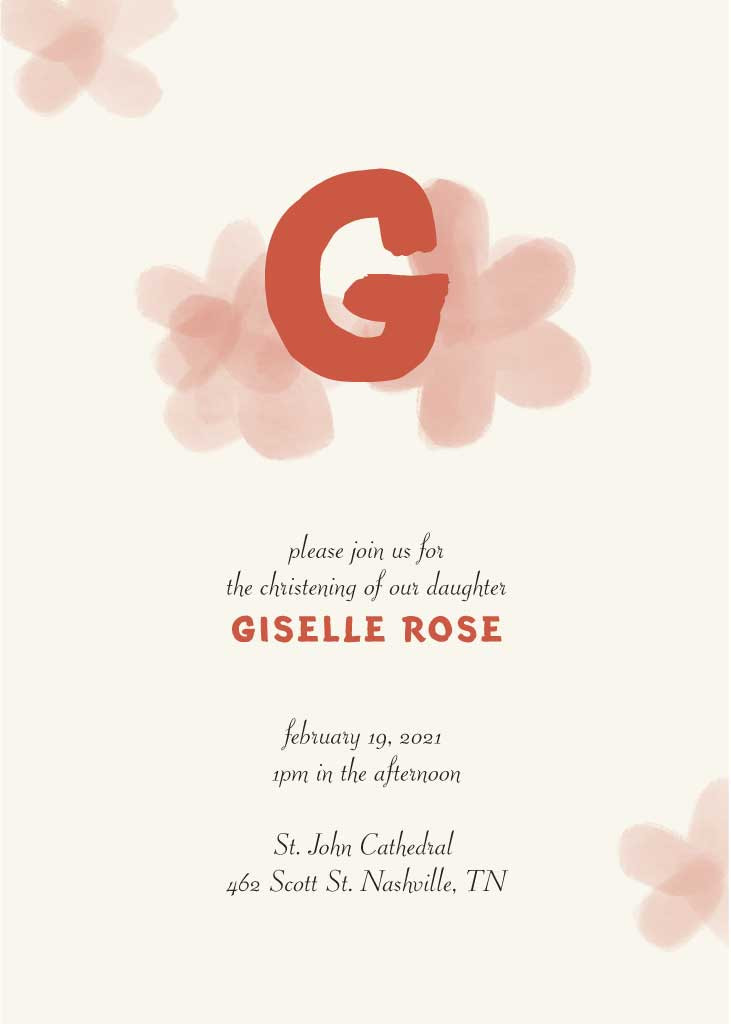 Template Elegant Christening Invitation Post Template in Coral and Cream
