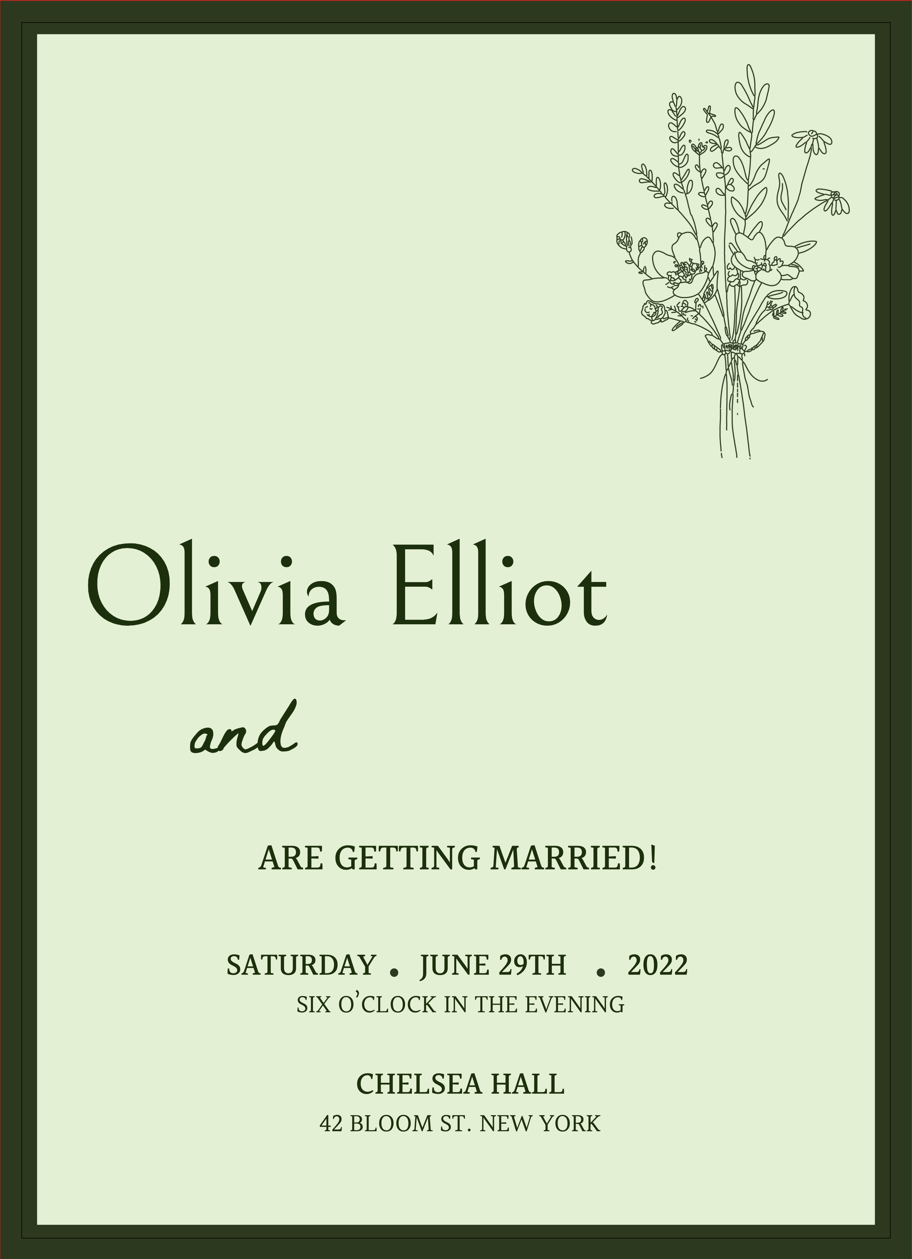 Elegant Green Wedding Invitation Poster Design