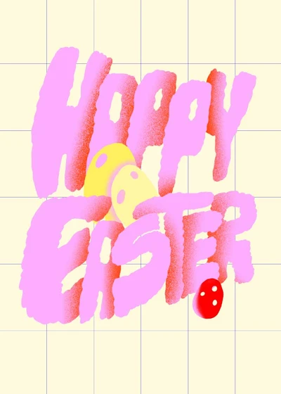 Template Cheerful Easter Greeting Post with Pink and Yellow Highlights