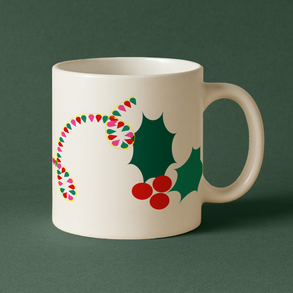 Template Green Holiday Mug Design with Holly