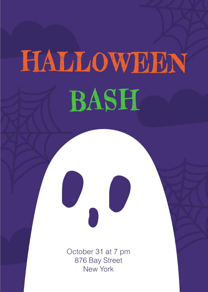 Spooky Purple Ghost Halloween Party Poster