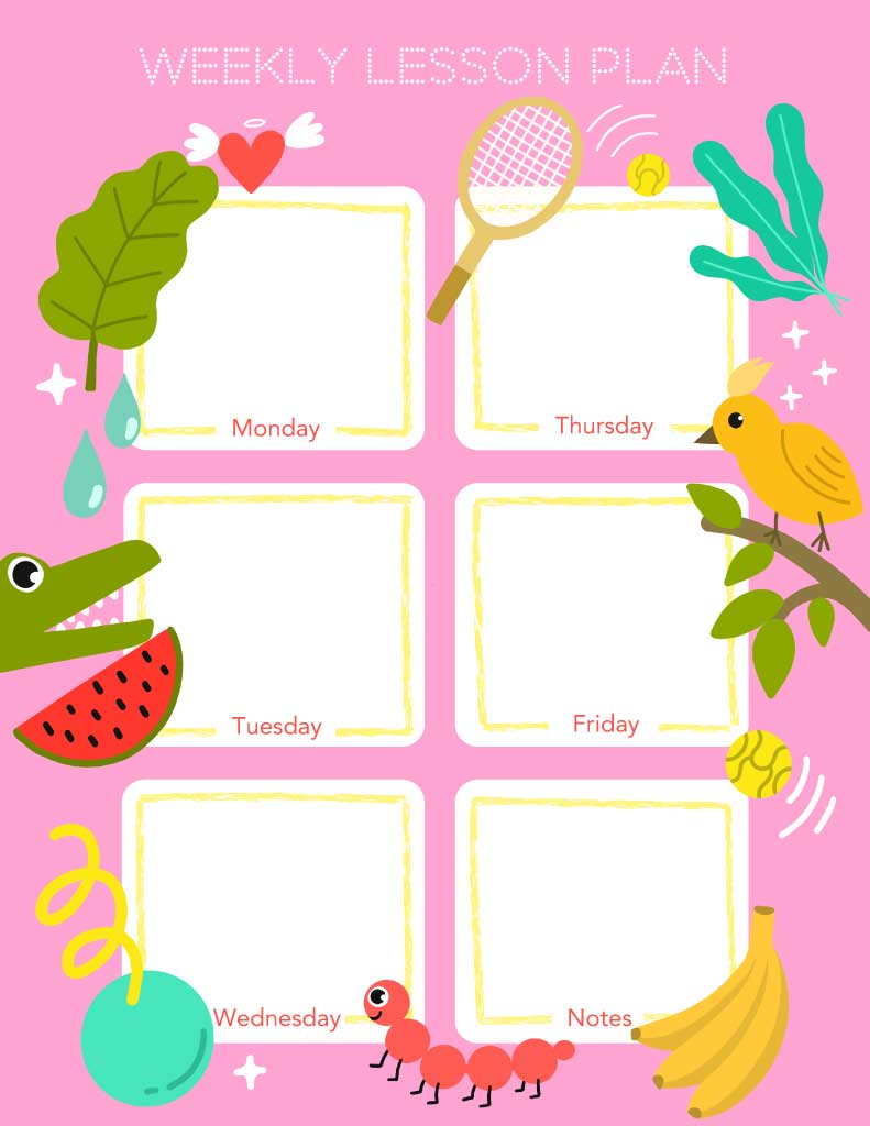 Colorful Jungle Weekly Lesson Plan Poster
