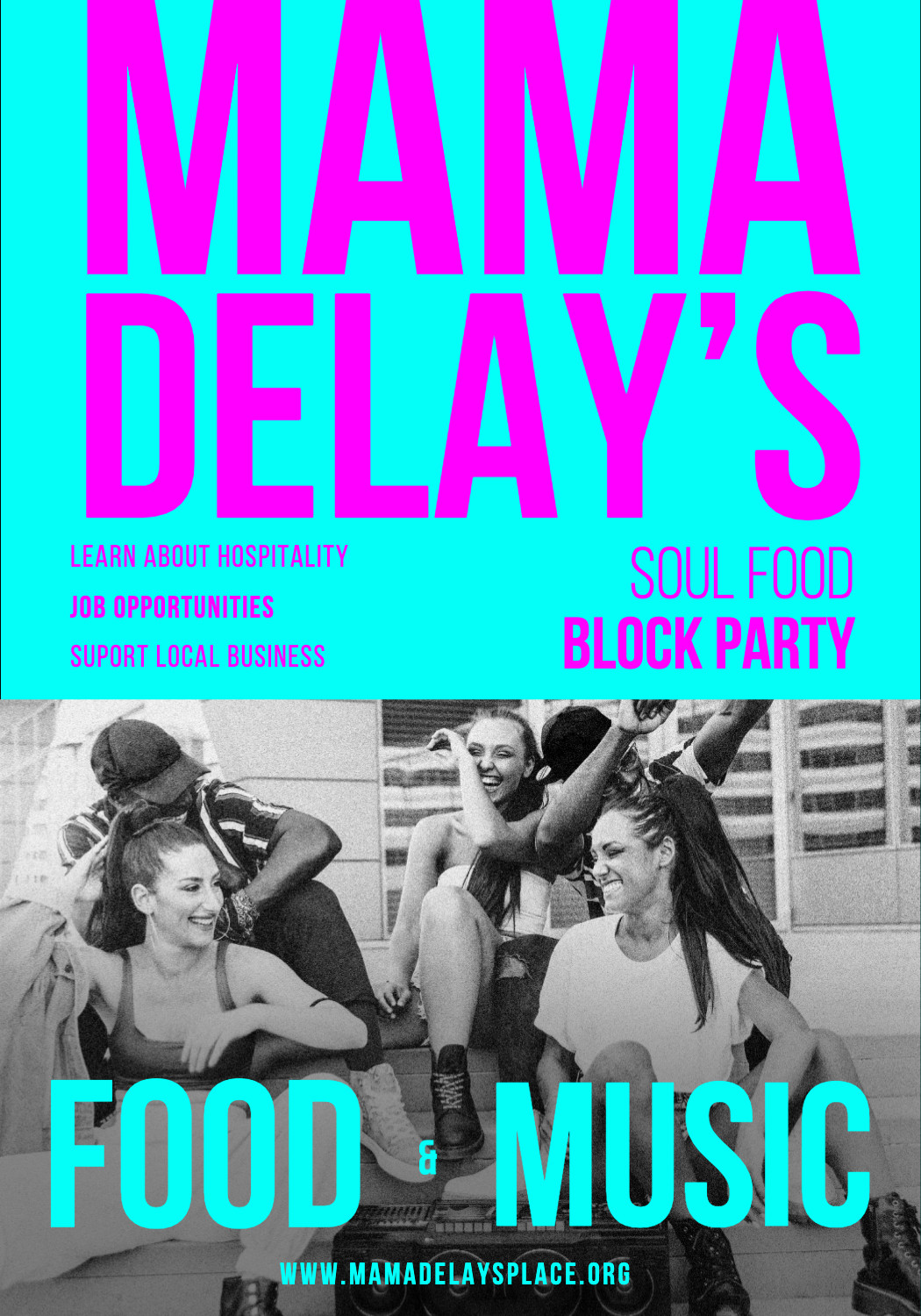 Template Vibrant Turquoise and Pink Block Party Poster