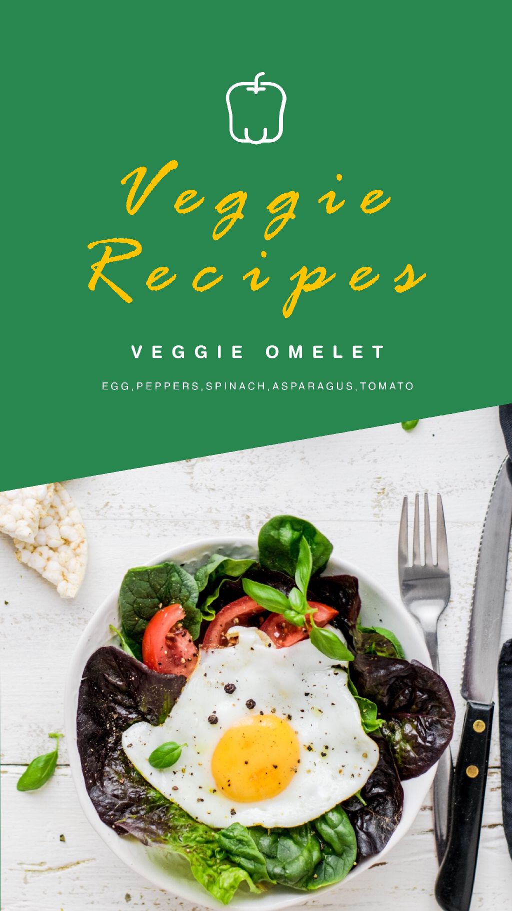 Green Themed Veggie Omelet Recipe Poster