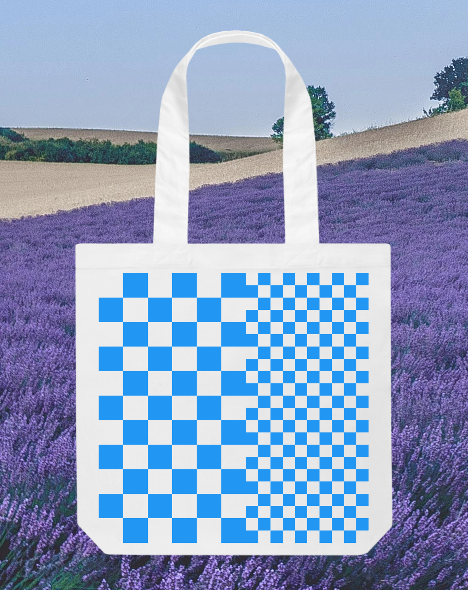 Template Stylish Blue Checkerboard Tote Bag Design
