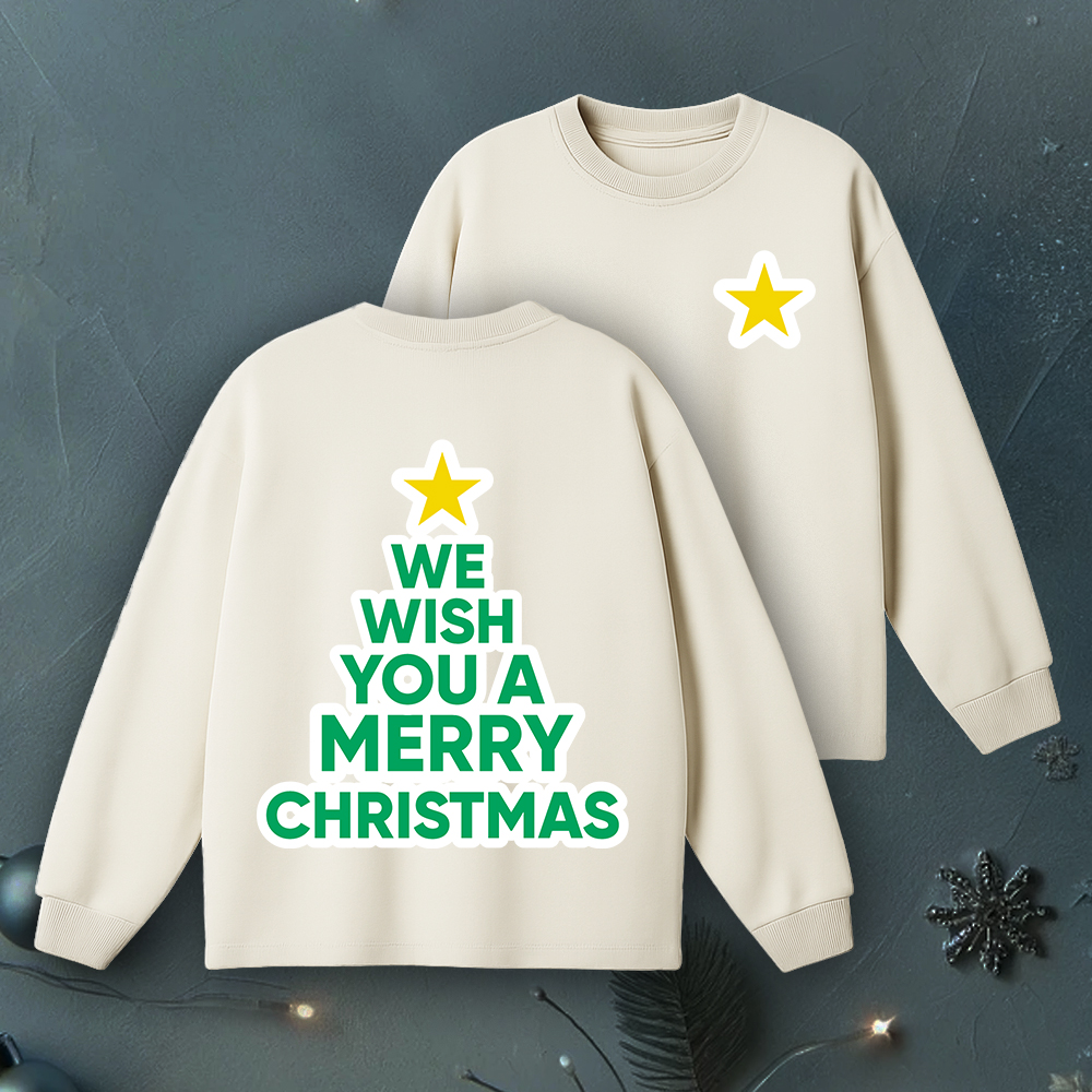 Template Cheerful Cream Long-Sleeve Christmas Sweater