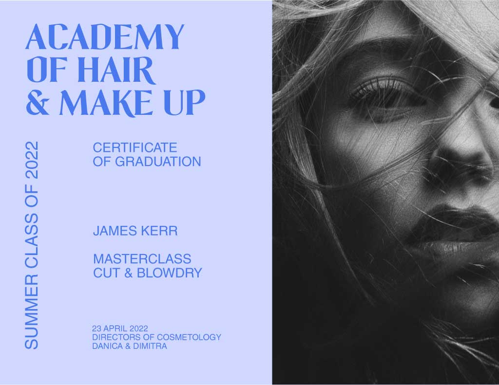 Elegant Blue and Black Hair Academy Certificate