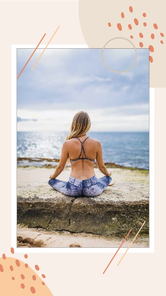 Template Tranquil Seaside Yoga Postcard Design Apricot