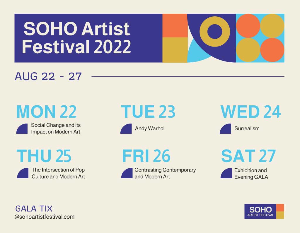 Modern Art Festival Schedule Poster in Blue and Orange