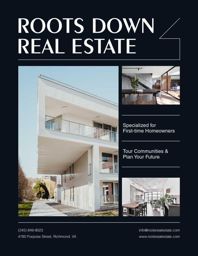 Template Sleek Modern Real Estate Poster Design Black White