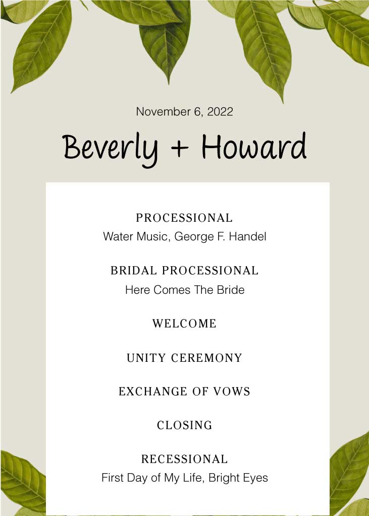 Elegant Green and White Wedding Program Poster