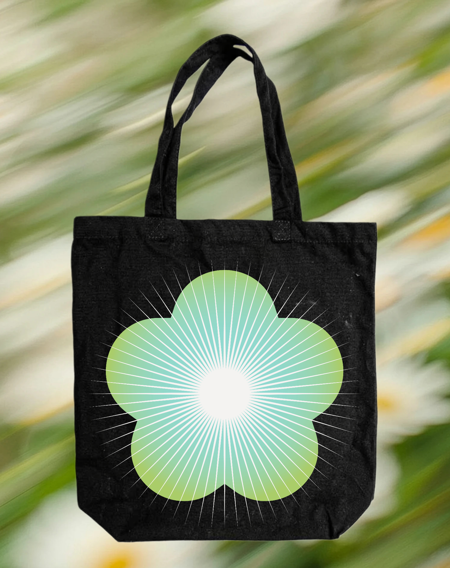 Template Stylish Black Tote Bag Design with Green Flower