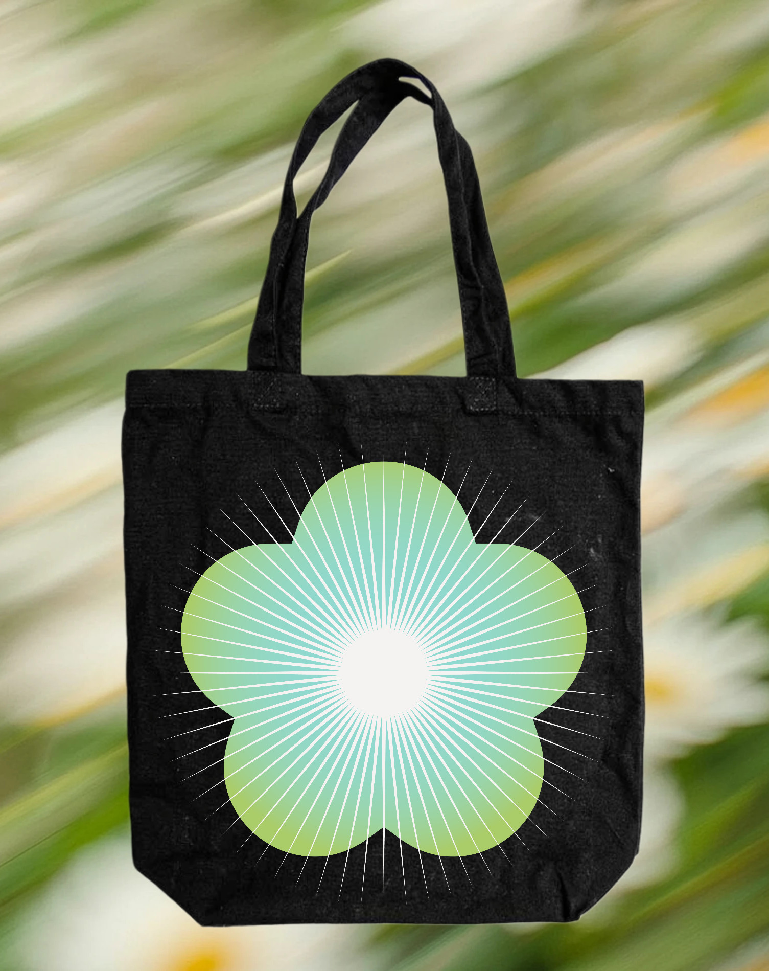Template Stylish Black Tote Bag Design with Green Flower