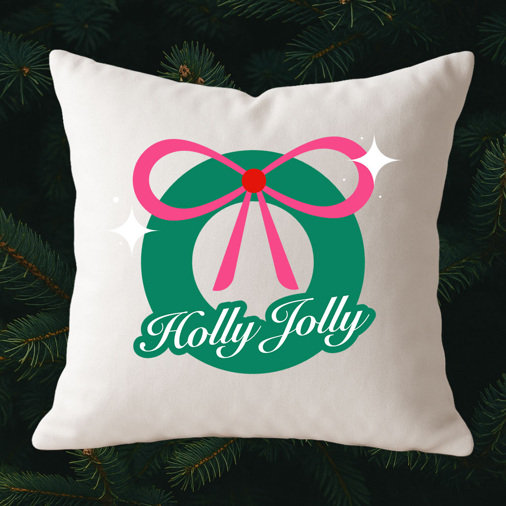 Template Holly Jolly Green and Pink Pillowcase Design
