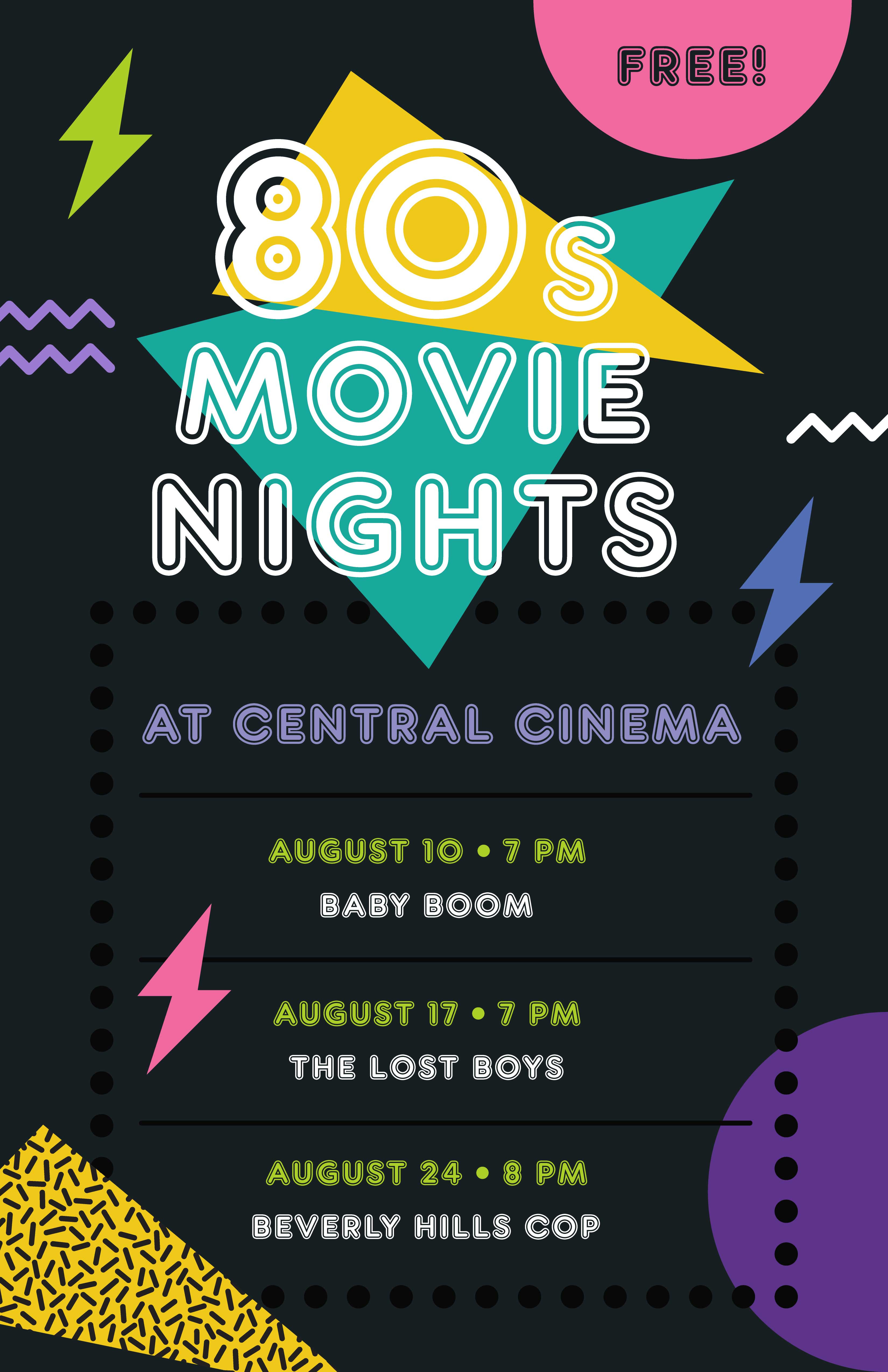 Template Retro Eighties Movie Night Poster Black Yellow