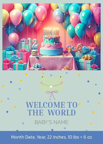 Blue and Yellow Birth Announcement Poster