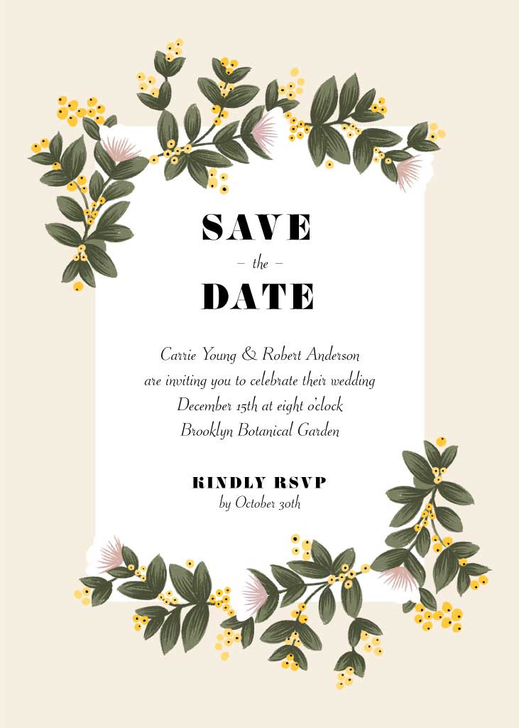 Template Elegant Floral Wedding Invitation Post Cream Black