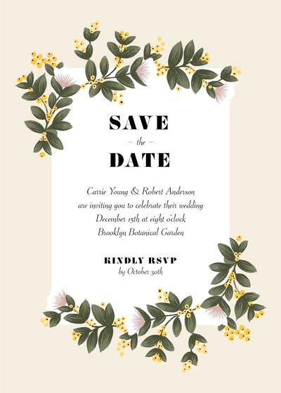 Template Elegant Floral Wedding Invitation Post Cream Black