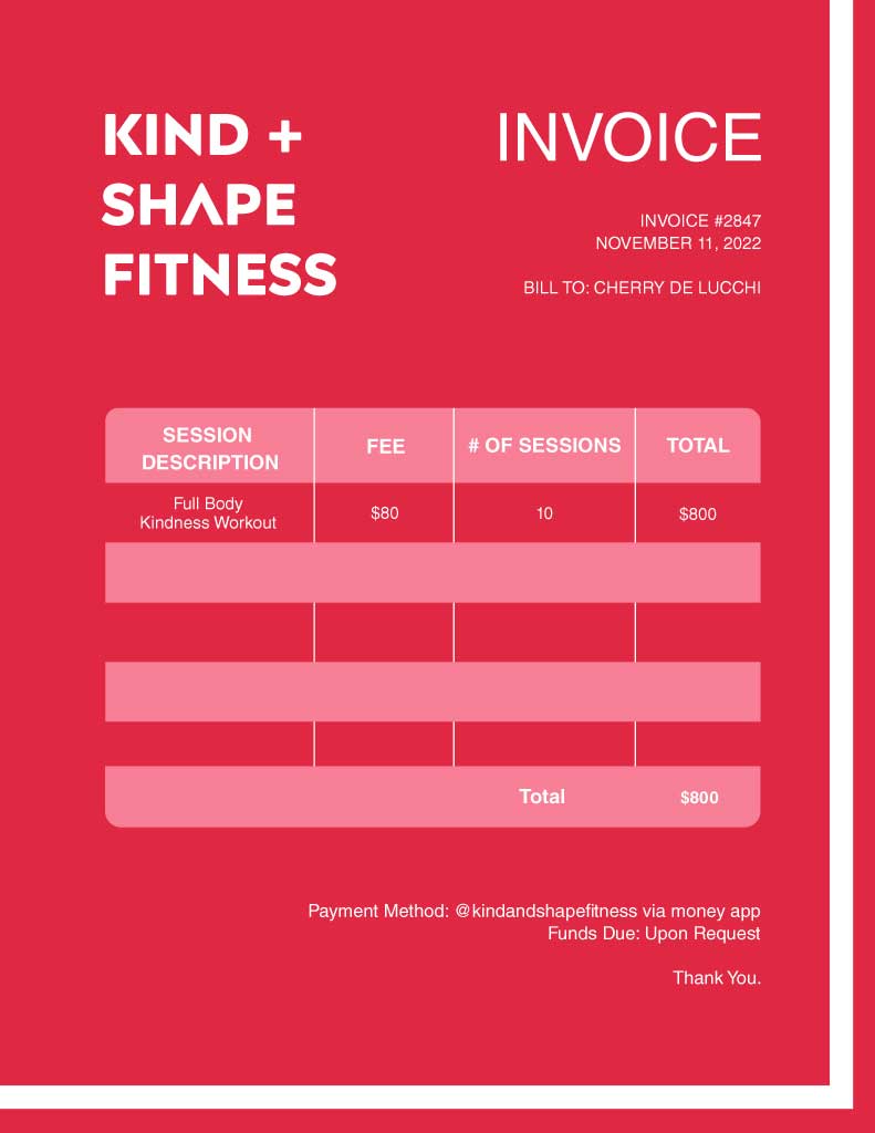 Bold Red Fitness Invoice Template Design