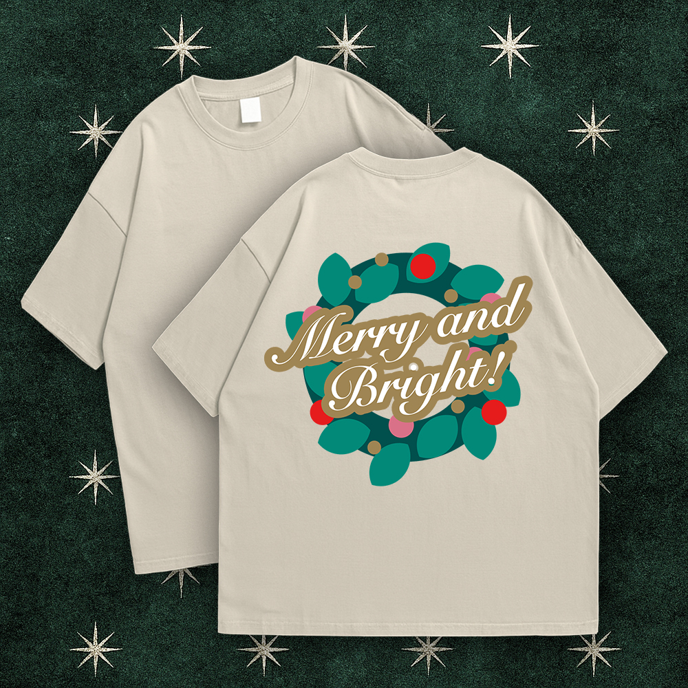 Template Merry and Bright T-Shirt Design in Beige