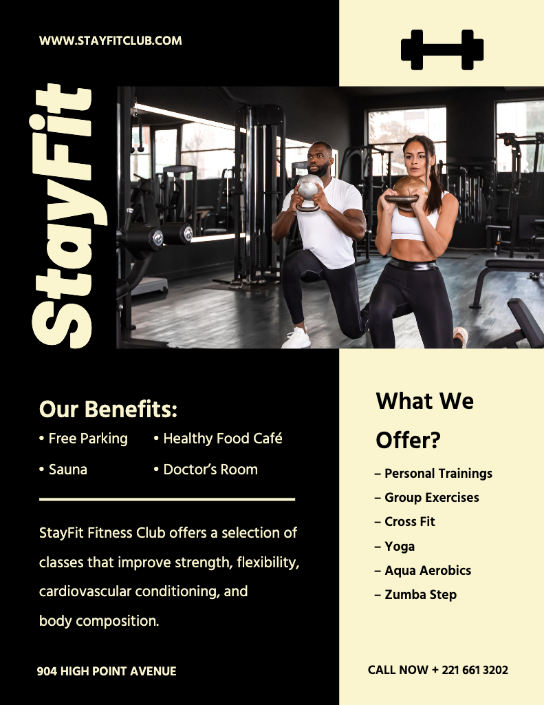 Template Energizing Black and Beige Gym Poster