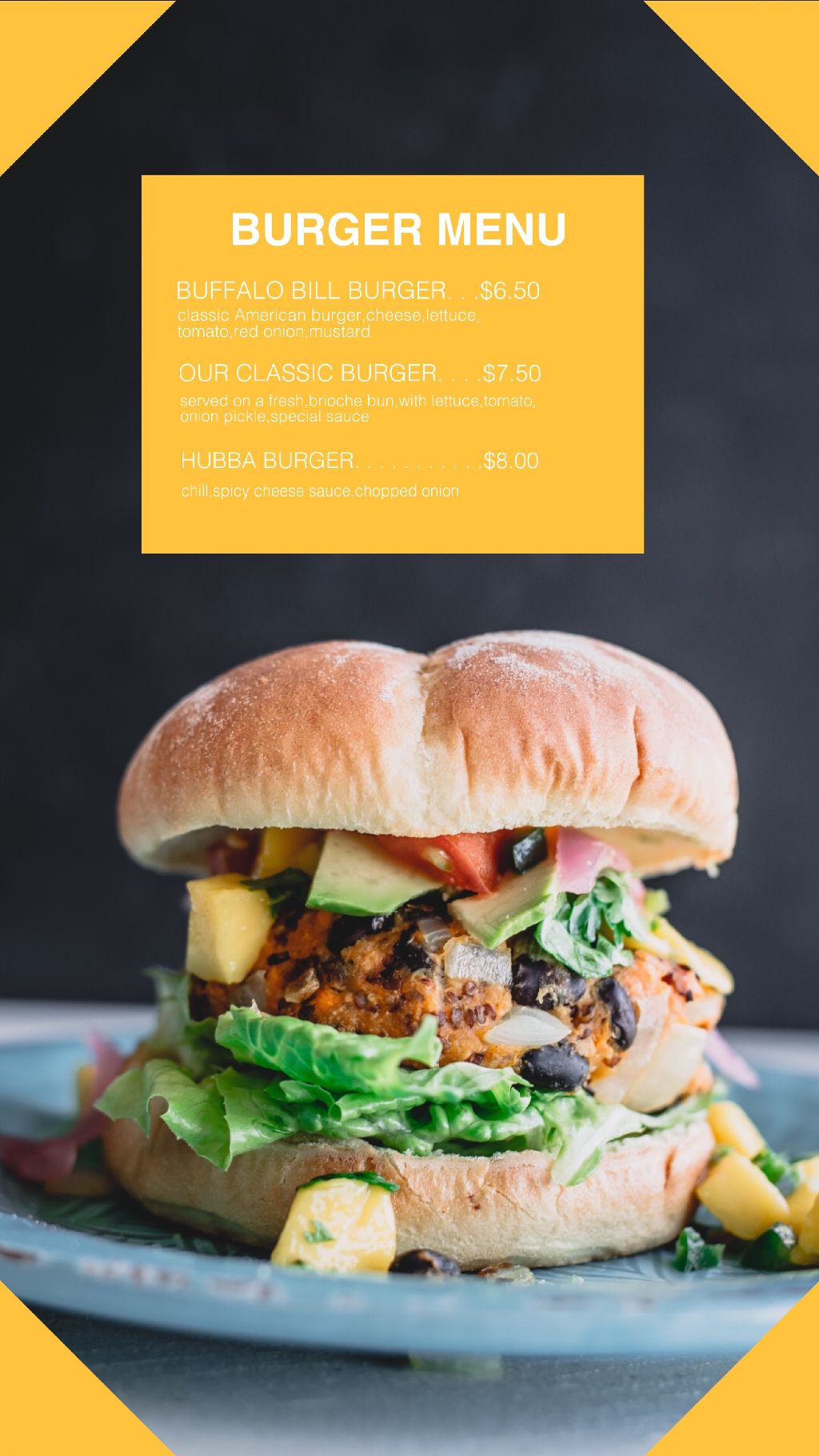 Mouthwatering Burger Menu Poster Design in Yellow