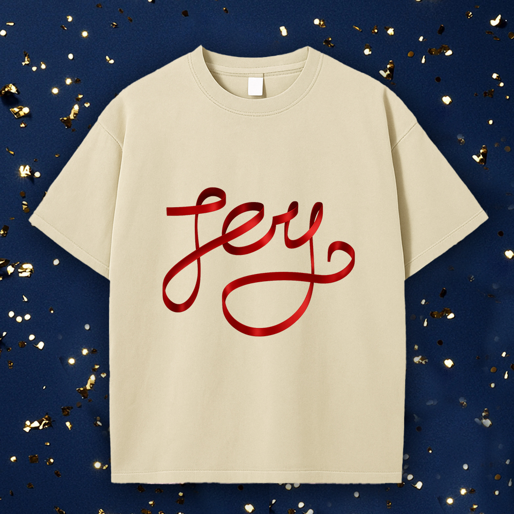 Template Cream T-Shirt Design with Joyful Red Text