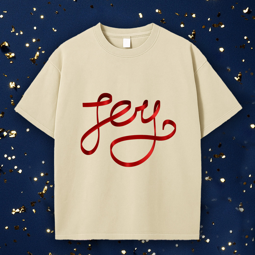 Template Cream T-Shirt Design with Joyful Red Text
